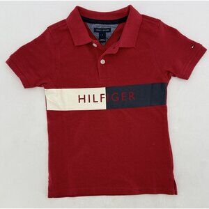 Tommy‎ Hilfiger Polo Shirt Boys Red 100% Cotton Size 4 Logo Preppy